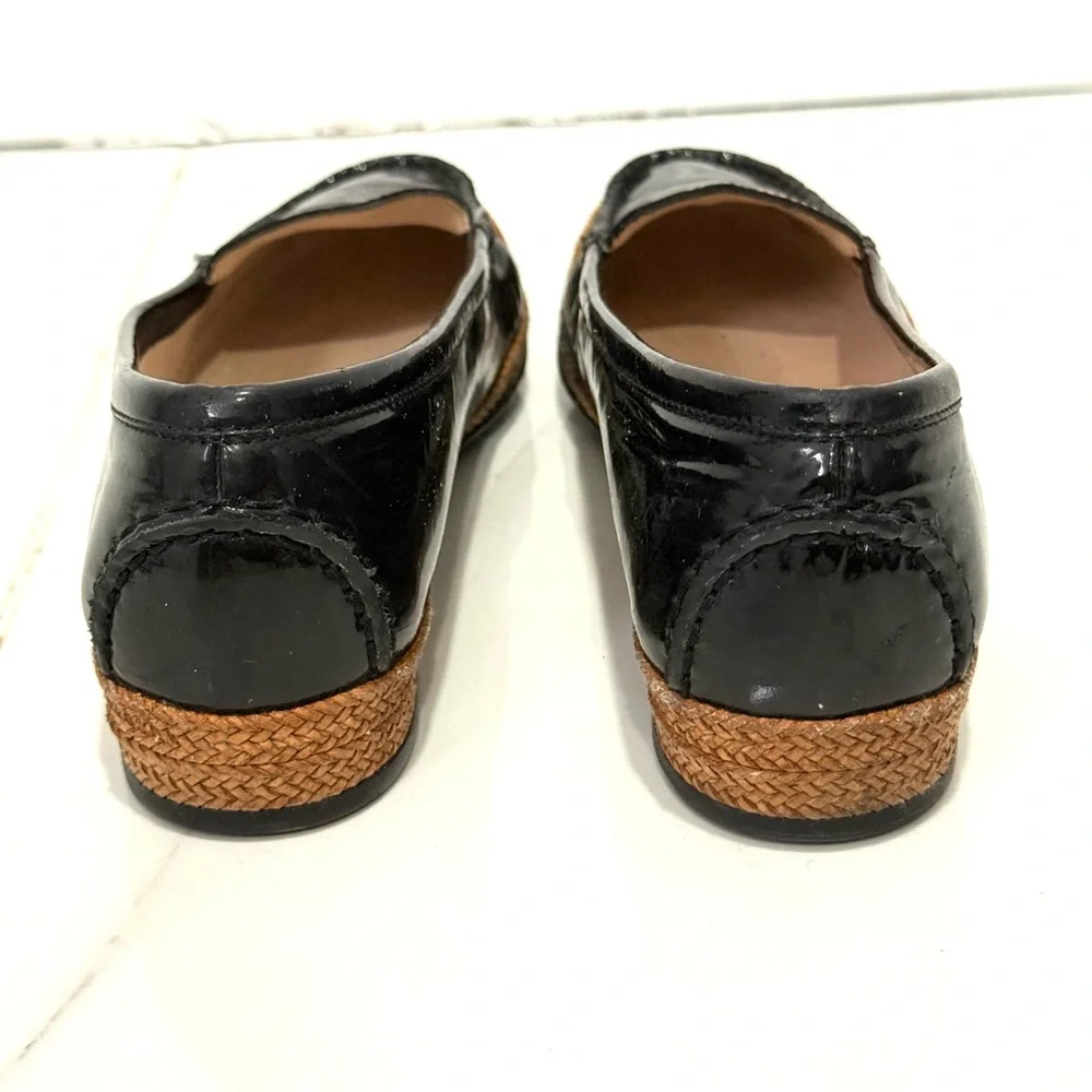 Stuart Weitzman Glossy Black Loafers with Brown Trim‎ 7.5